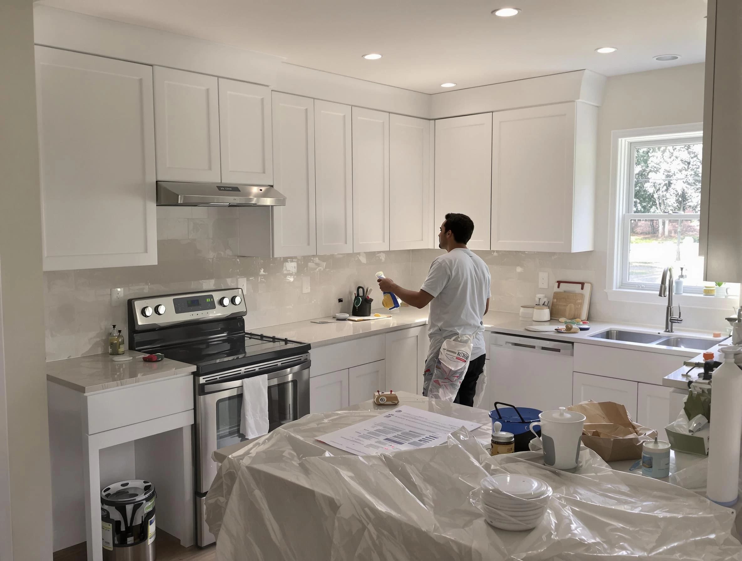 Bedford House Painters performing detailed kitchen painting in Bedford